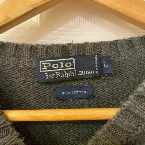 Polo Ralph Lauren 100% Cotton Dark Grey Sweater Navy Pony Size L - Picture 4 of 8